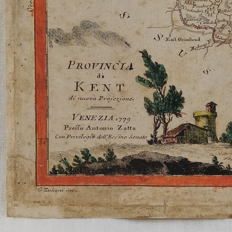 Cartina del KENT anno 1779 realizzata a VENEZIA Antonio Zatta