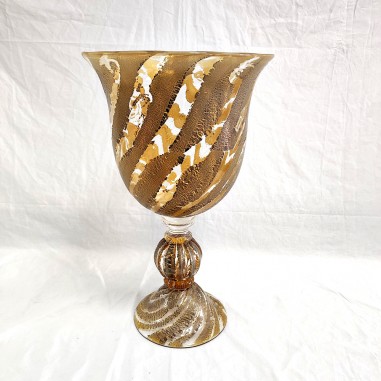 Vaso a coppa Seguso Viro in trasparente con spirale d'oro