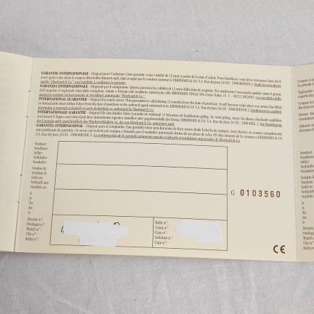 Garanzia orologi EBERHARD originale formato 140x105 mm