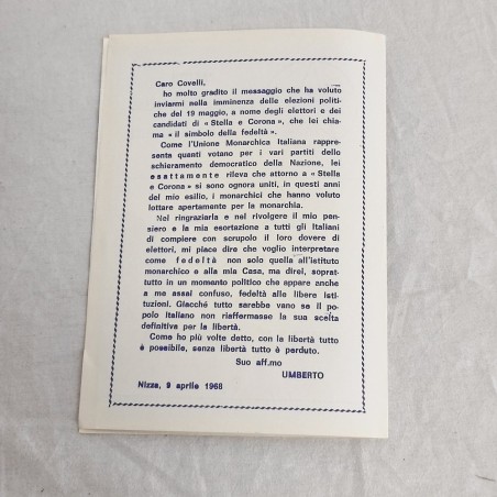 Opuscolo propagandistico PDIUM 1968 Umberto II con firma stampata