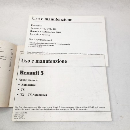 Renault 5 libretto uso manutenzione tutte le versioni con appendici