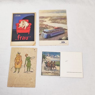 4 cartoline pubblicitarie diverse anni 30/40: Poltrona Frau, Sita etc.